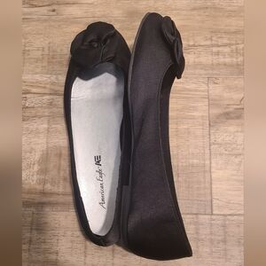 American Eagle Outfitters Black Bow Satin Ballet Flats